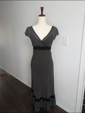 Silk Black and White Polka Dot V-Neck Maxi Dress